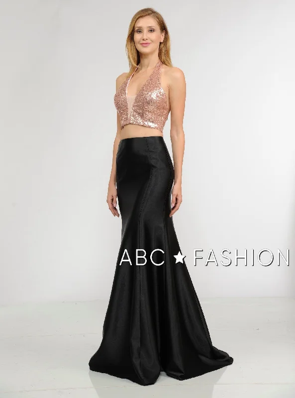 formal dresses with smart textile technology and LED accents --Long Two-Piece Dress with Sequin Crop Top by Poly USA 8294