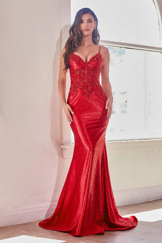 cocktail dresses with open backs for summer parties --Applique Glitter Satin Mermaid Dress by Ladivine CDS450