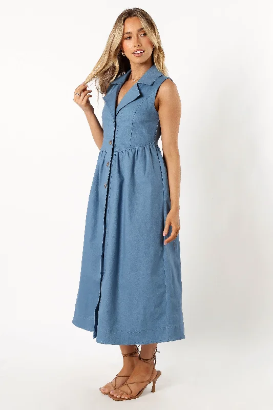 Spring dresses with ruffles for a playful touch -Sonja Midi Dress - Steel Blue