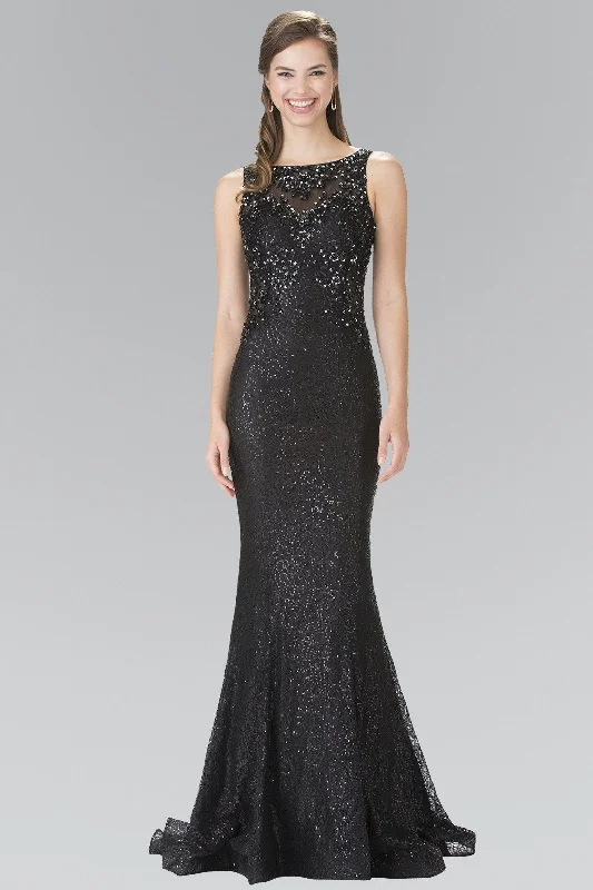formal dresses for winter balls with faux fur accents --Long Flower Sequined Lace Dress by Elizabeth K GL2268