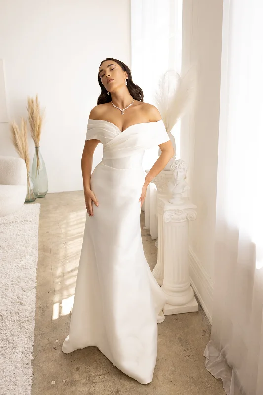 Wedding guest dresses for daytime events with a casual flair -Off Shoulder Overskirt Bridal Gown by Abby Lane 97179