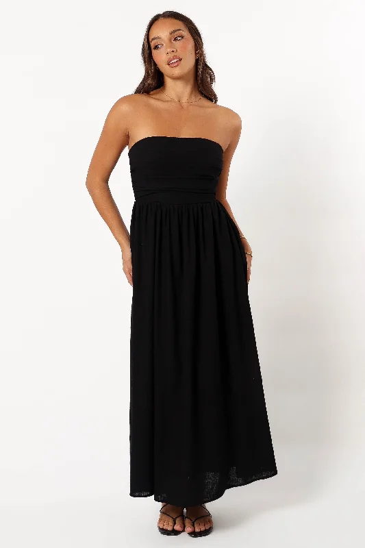 Spring dresses with button-down details for a classic look -Kayt Strapless Dress - Black