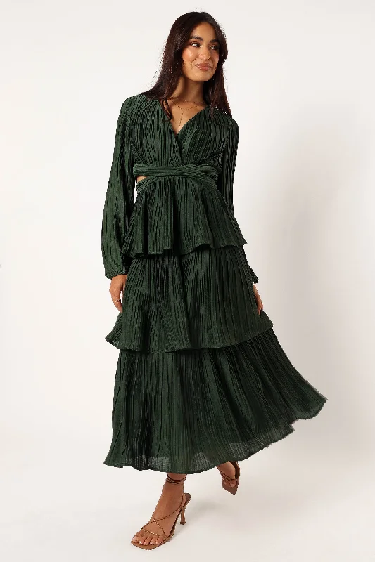 formal dresses for tall women with empire waistlines --Pippa Long Sleeve Midi Dress - Emerald