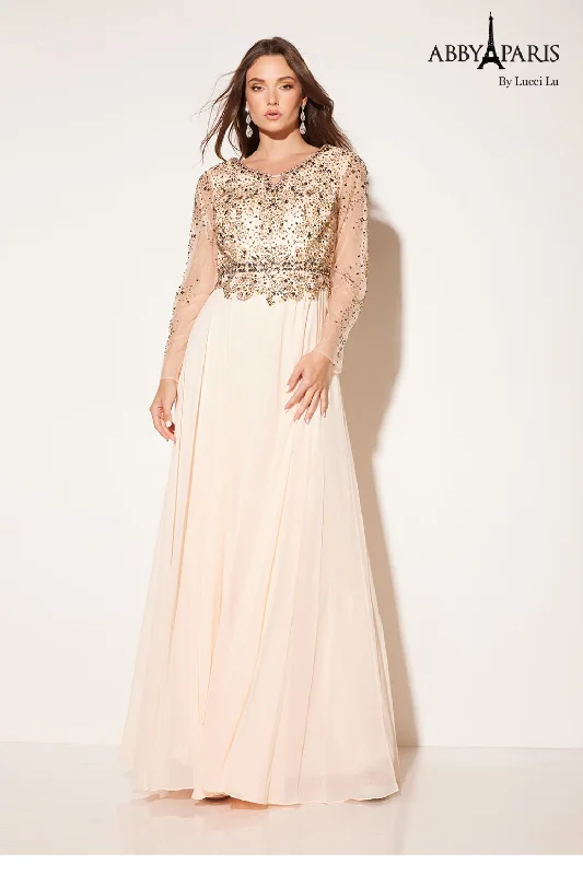 Wedding guest dresses for daytime events with a casual flair -Chiffon Long Sleeve A-line Gown by Abby Paris 96040W