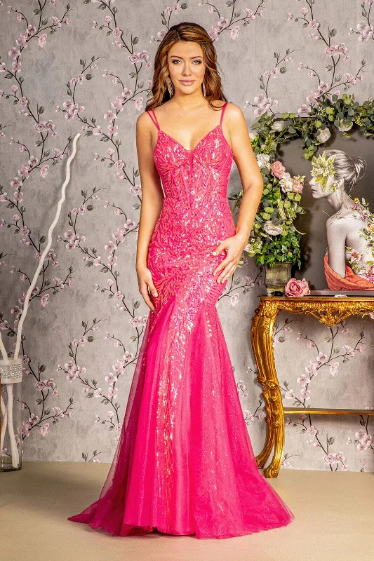 cocktail dresses with floral prints for daytime events --Sequin Print Corset Mermaid Dress by GLS Gloria GL3228