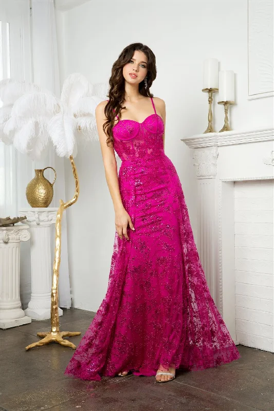 formal dresses with detachable capes for dramatic effect --Glitter Print Sweetheart Corset Overskirt Gown by Juno M1021