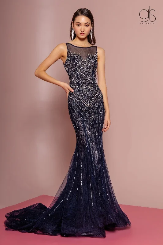 Wedding guest dresses with sheer panels for a sultry look -Jeweled Lace Illusion Mermaid Dress by GLS Gloria GL2685