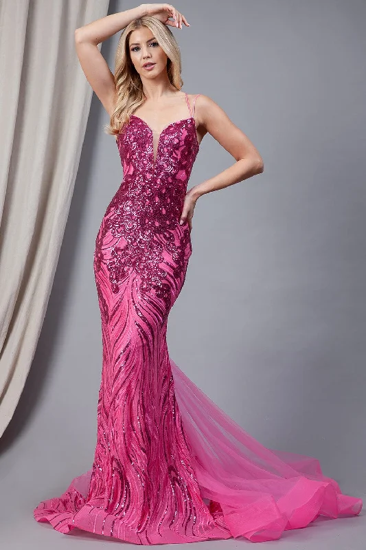 formal dresses for bridesmaids in pastel shades and lace --Sequin Print V-Neck Mermaid Gown by Amelia Couture 7021