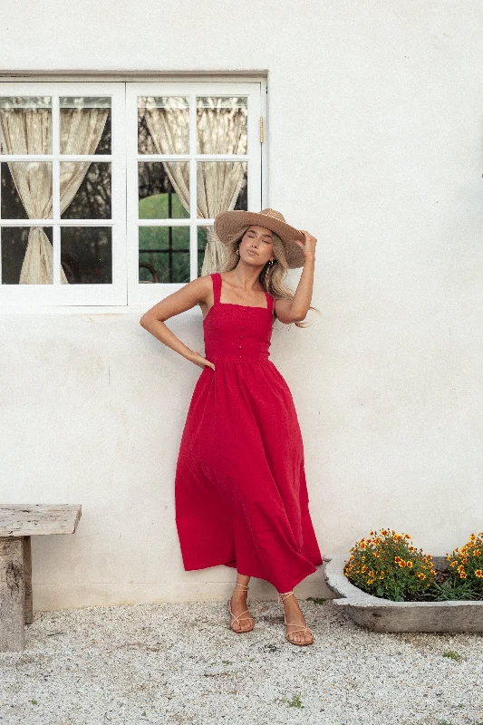 Graduation dresses with a crossover design for an elegant touch -Caty Maxi Dress - Red