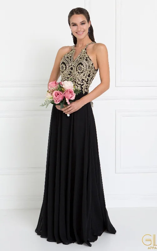 bridesmaid dresses with detachable sleeves for versatile looks --Long Open Back Chiffon Dress by Elizabeth K GL1526