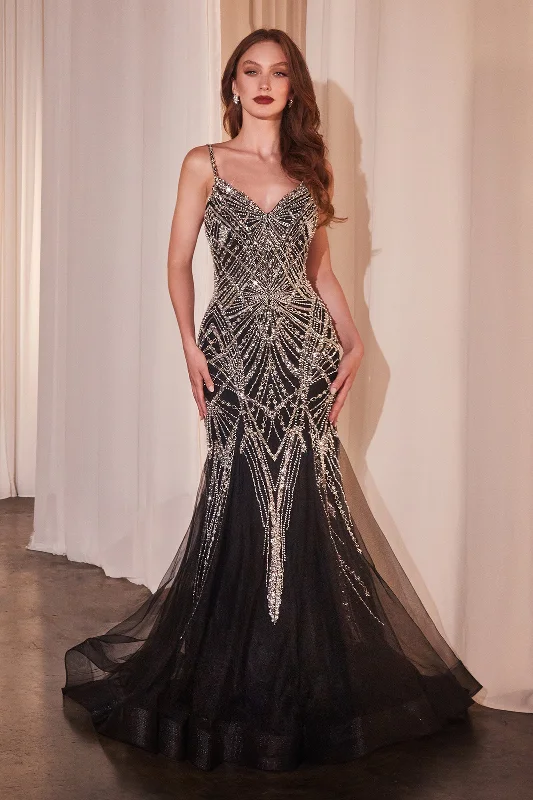 cocktail dresses with floral lace for romantic style --Beaded Sleeveless Mermaid Dress by Ladivine 9317