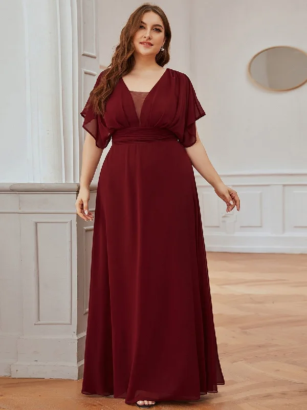 Chic one-shoulder dresses for modern cocktail parties -A-Line Empire Waist Chiffon Plus Size Wholesale Evening Party Dress