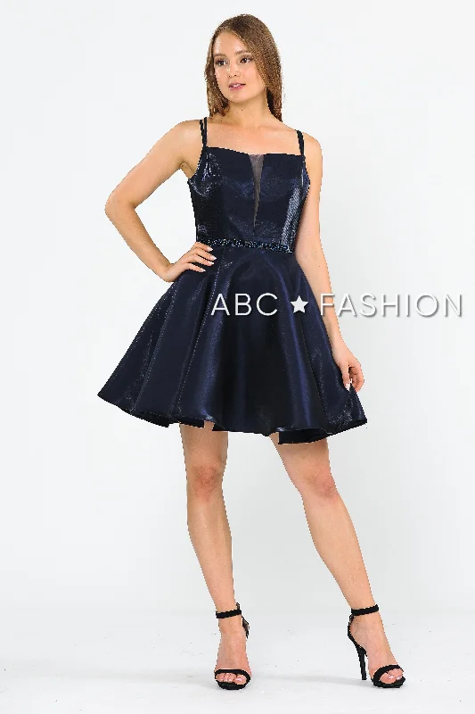 Trendy party dresses for bachelorette parties -Short Metallic Dress with Illusion Cutout by Poly USA 8447