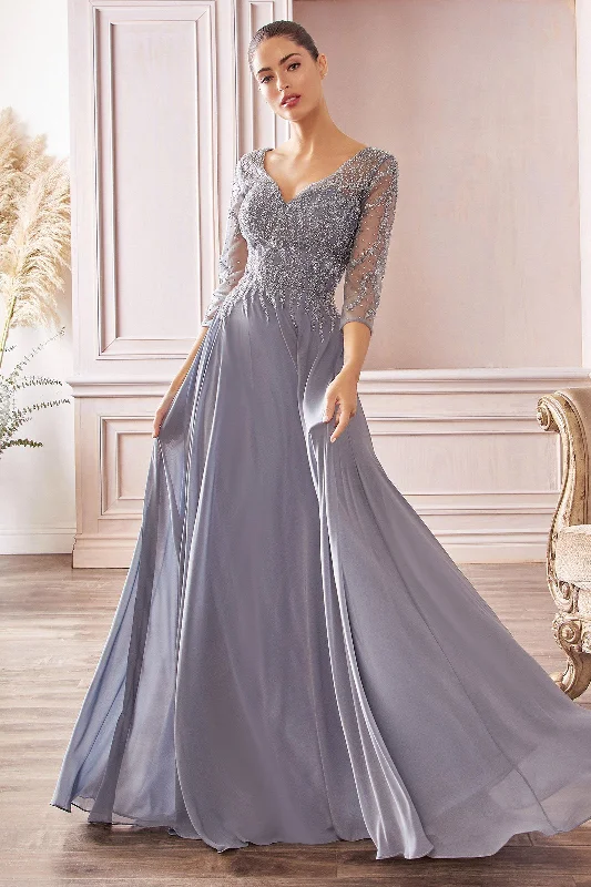 Best wedding guest dresses for formal winter weddings -3/4 Sleeve Chiffon Gown by Cinderella Divine CD0171