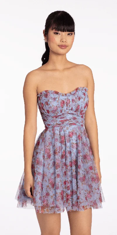 Short graduation dresses for an easy, fun look -Rose Print Scallop Neck Fit and Flare Dress