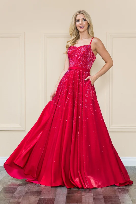 formal dresses with high necklines for modest fashion lovers --Long Iridescent Glitter Dress by Poly USA 8886