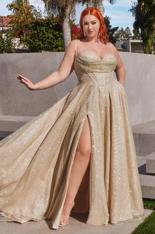 bridesmaid dresses with chiffon pleats for elegant flow --Curve Glitter Cowl A-line Gown by Ladivine CD252C - Outlet
