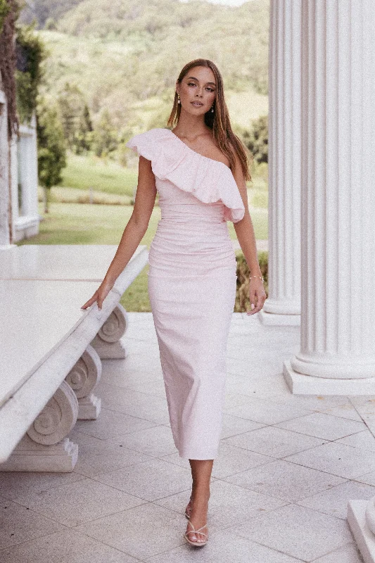 Where to buy graduation dresses for high school seniors -Eliya One Shoulder Frill Maxi Dress - Ballet Pink