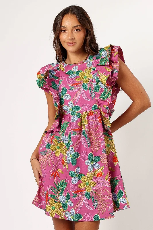 cocktail dresses with embroidered sleeves for elegance --Odin Ruffle Mini Dress - Pearly Purple