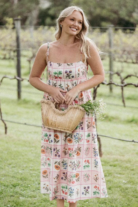 Glamorous sequin dresses for upscale gala parties -Simona Maxi Dress - Pink Floral Tile