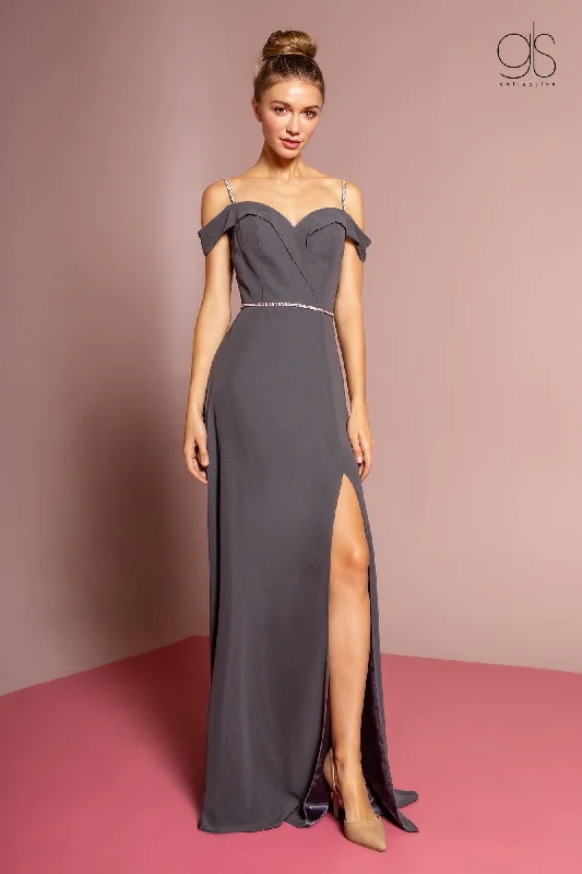 bridesmaid dresses with high-low hems for stylish look --Long Cold Shoulder Dress with Side Slit by Elizabeth K GL2665
