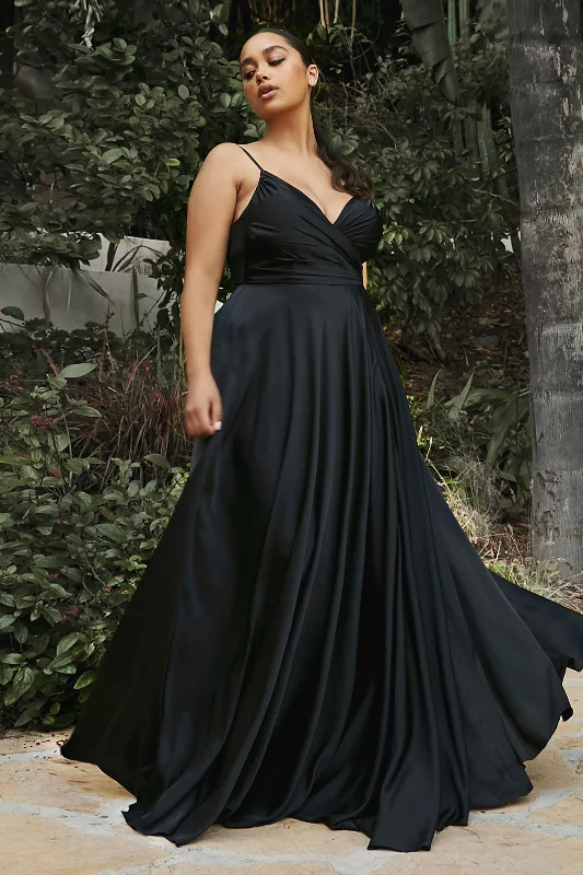 cocktail dresses with open shoulder designs for summer --Plus Size Long Satin Sweetheart Dress by Cinderella Divine 7485C