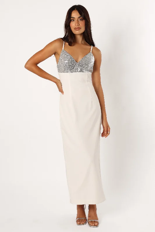 cocktail dresses with floral prints for daytime events --Kylie Slip Dress - White Silver