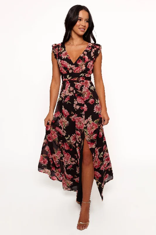 cocktail dresses with floral embroidery for romantic occasions --Aldo Maxi Dress - Black Floral