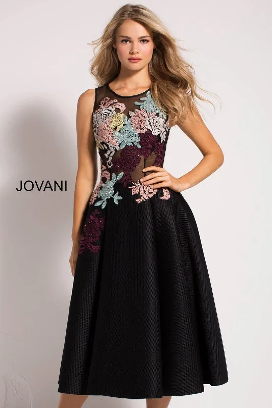 Long sleeve party dresses for winter -Applique Short Sleeveless A-line Dress by Jovani 23695