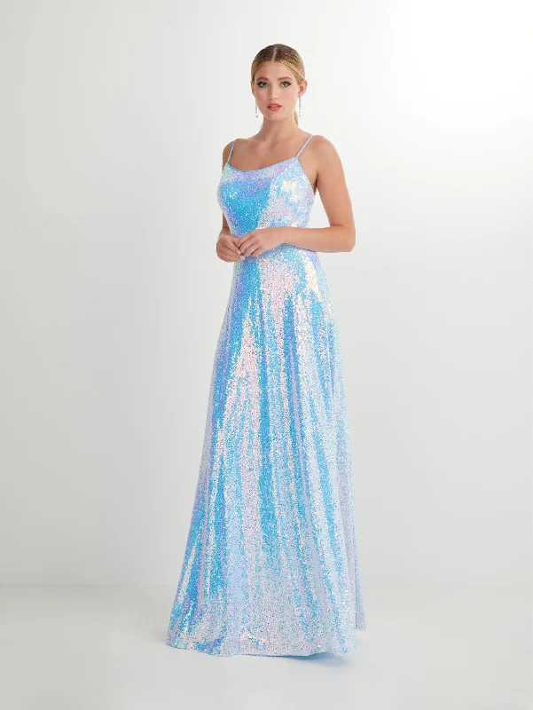 cocktail dresses with satin belts for waist definition --Iridescent Sequin Sleeveless A-line Gown by Studio 17 12915