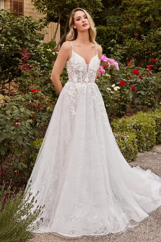 formal dresses with lace sleeves for classic elegance --Sleeveless Lace A-line Wedding Dress by Ladivine CD857W