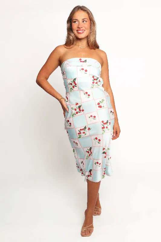 Sexy party dresses for night outs with friends -Benton Strapless Midi Dress - Cherry Print