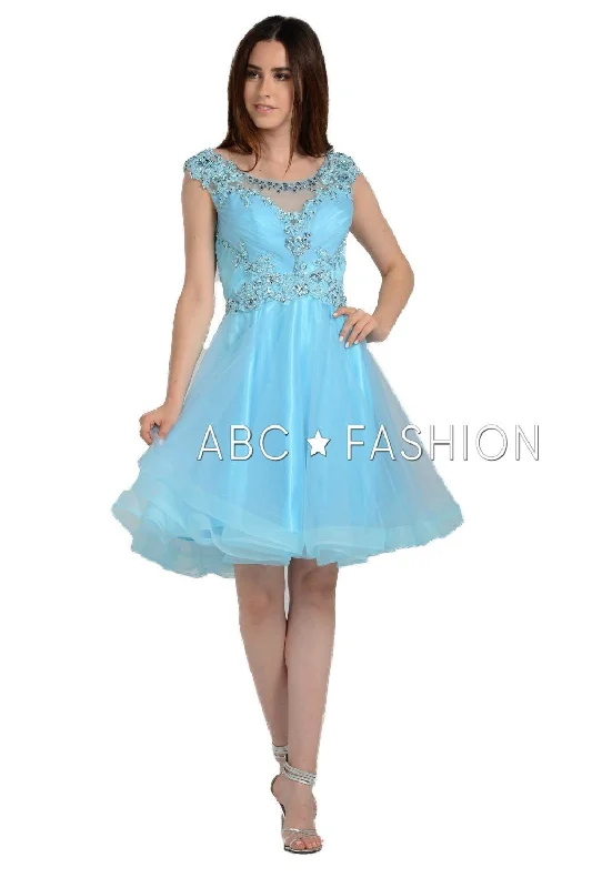 Sexy backless dresses for cocktail parties -Short Sweetheart Illusion Dress with Jeweled Bodice by Poly USA 8098