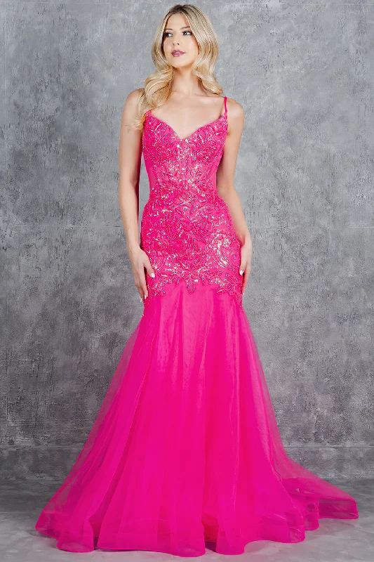 formal dresses with adjustable straps for custom fit --Sequin Applique Sleeveless Gown by Cinderella Couture 8276J