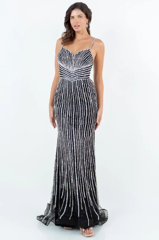 formal dresses with open backs and crisscross straps --Beaded Sleeveless Gown by Cinderella Couture 8203J