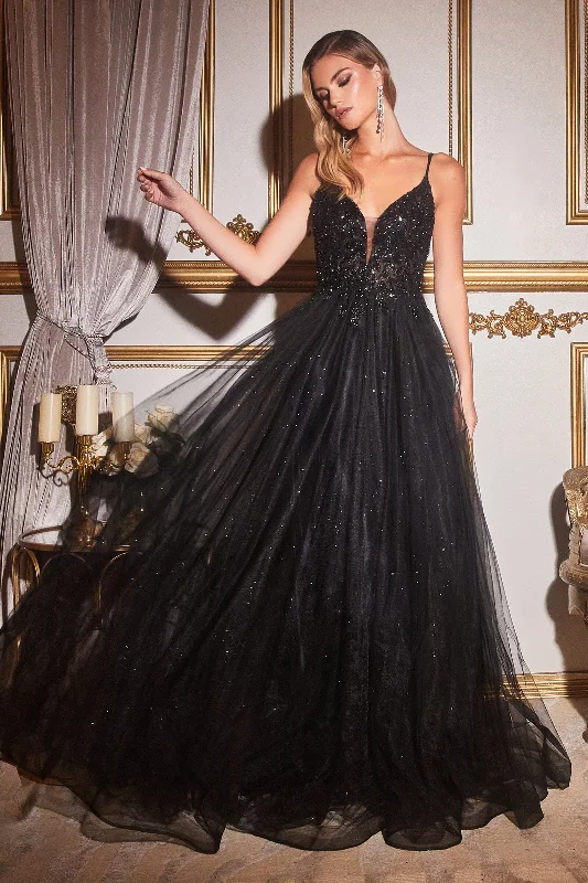 Classic wedding guest dresses for a sophisticated look -Beaded Long Sleeveless Tulle Dress by Ladivine CD0154