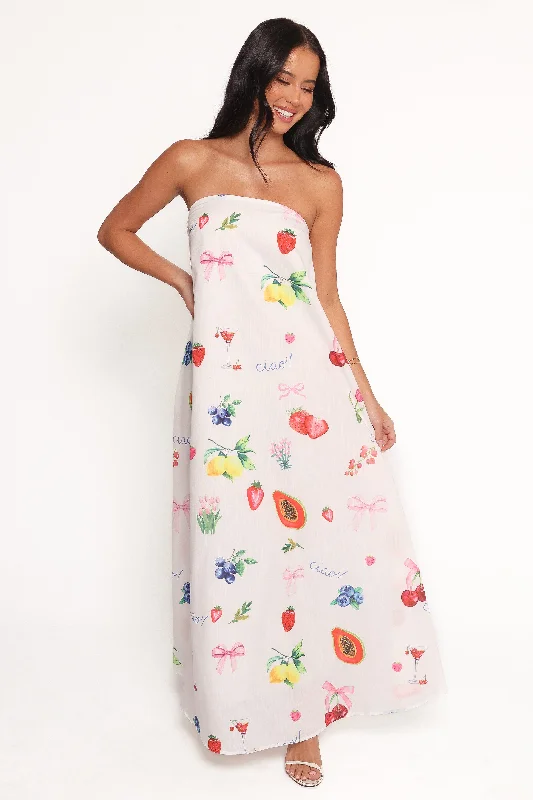 Spring dresses for casual outings with your friends -Soph Strapless Maxi Dress - Ciao Bow Print