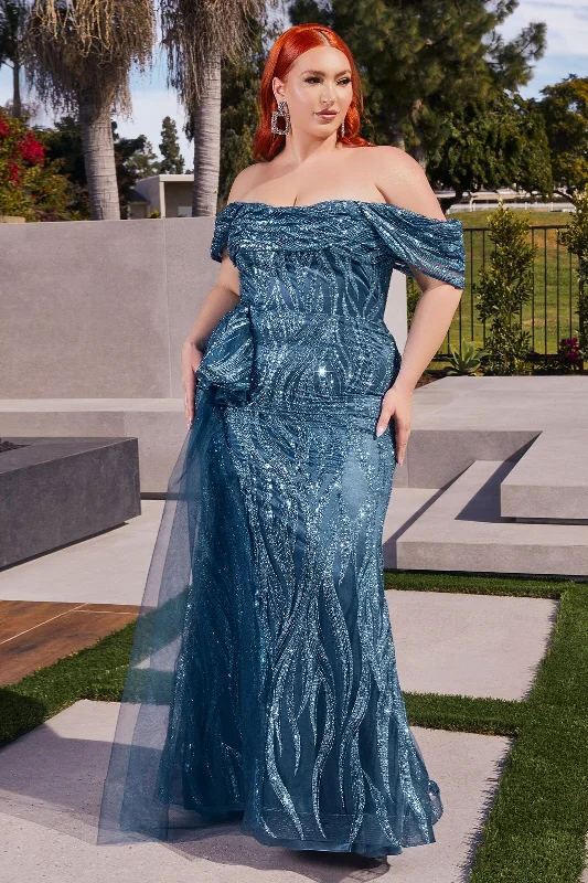 cocktail dresses with off-shoulder necklines for feminine charm --Fitted Off Shoulder Glitter Print Gown by Ladivine J849