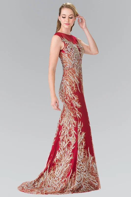 cocktail dresses with long sleeves for cooler weather --Long Sleeveless Dress with Beaded Vine Design by Elizabeth K GL2336