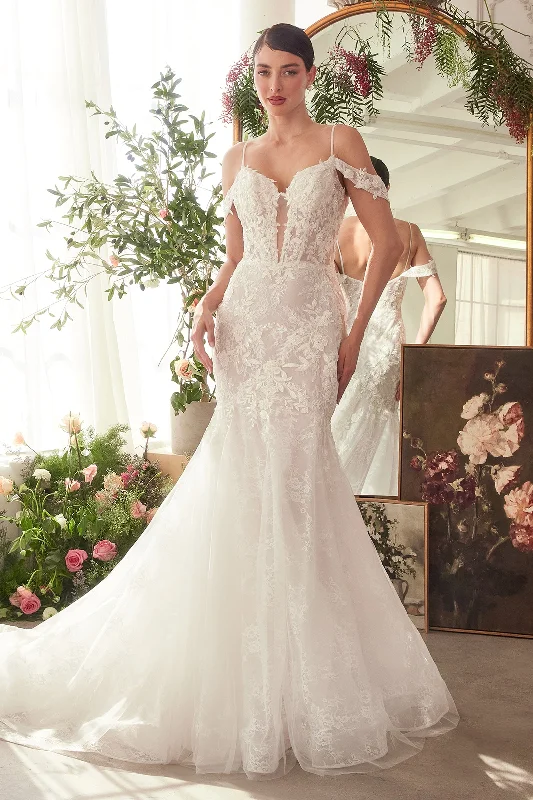 cocktail dresses with embroidered sleeves for elegance --Fitted Cold Shoulder Bridal Gown by Ladivine WL051