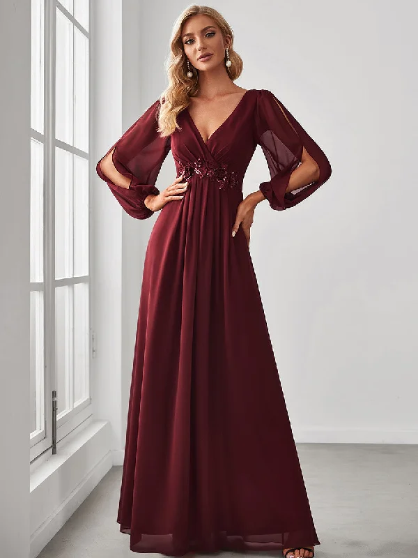 Embellished cocktail dresses for extra style -Floor Length Long Lantern Sleeves Wholesale Formal Dresses