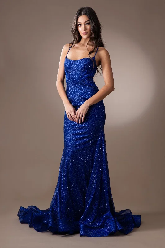 formal dresses for young adults with trendy cuts --Sleeveless Glitter Mermaid Dress by Amelia Couture TM1014