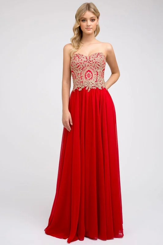 cocktail dresses with sweetheart necklines for romantic looks --Applique Strapless Corset Gown by Juliet 608