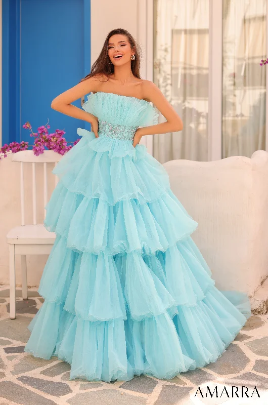 cocktail dresses with lace sleeves for modesty --Strapless A-line Ruffled Tulle Gown by Amarra 88083
