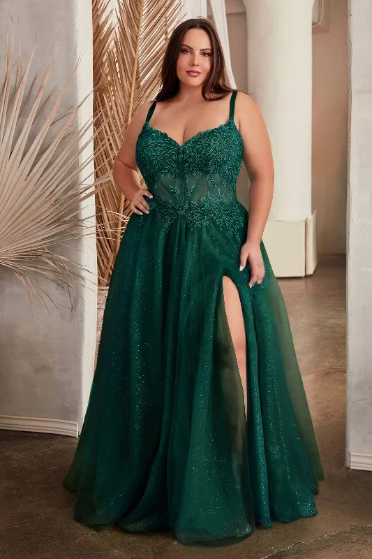 cocktail dresses with velvet skirts for winter parties --Plus Size Applique Sleeveless Slit Gown by Ladivine C150C