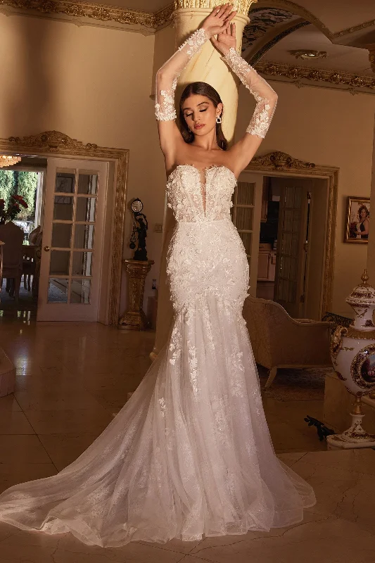 Wedding guest dresses for evening galas with a formal touch -Fitted Long Sleeve Bridal Gown by Cinderella Divine CD977W