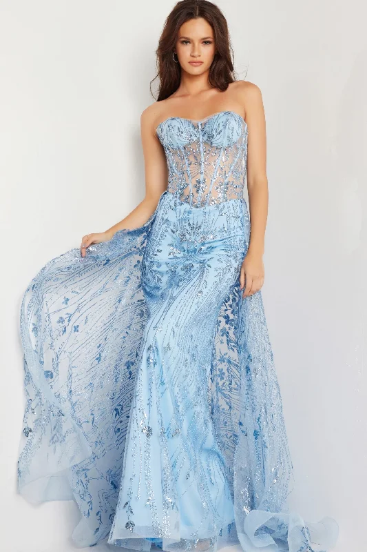 formal dresses with tiered skirts for volume and movement --Tulle Strapless Corset Mermaid Dress by Jovani 26113
