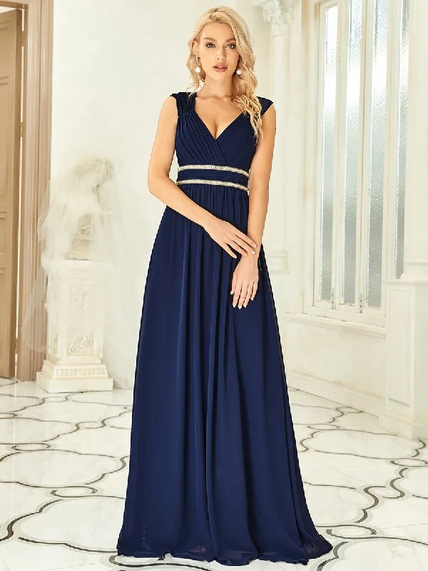 formal dresses with tiered skirts for volume and movement --Sleeveless Floor Length V Neck Wholesale Bridesmaid dresses