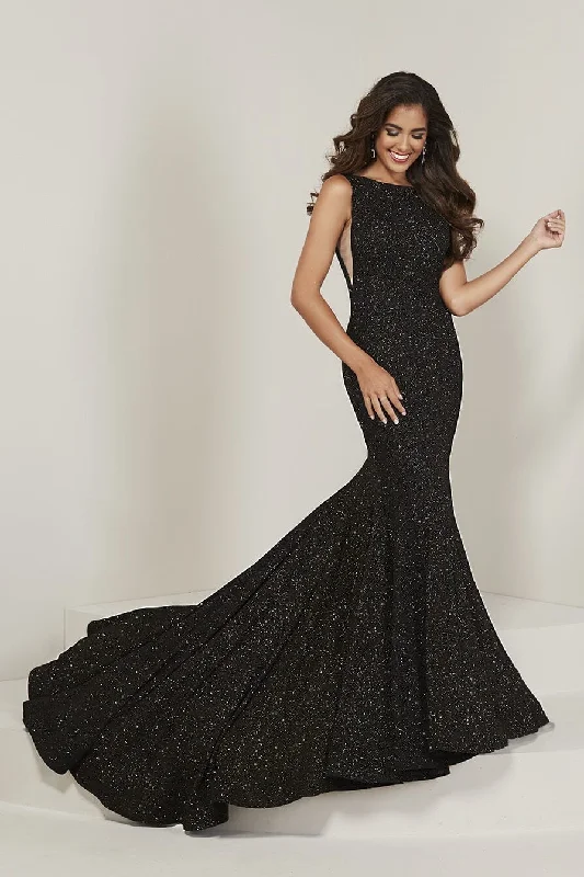 cocktail dresses with floral prints for daytime events --Glitter Jersey Sleeveless Mermaid Gown by Tiffany Designs 16368