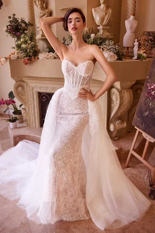 cocktail dresses with halter tops for chic style --Lace Strapless Overskirt Bridal Gown by Ladivine WL044